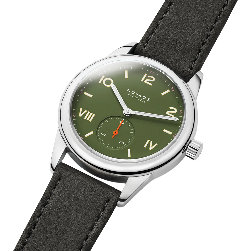 Club Campus Steel Back 36mm - Olive on Leather Strap
