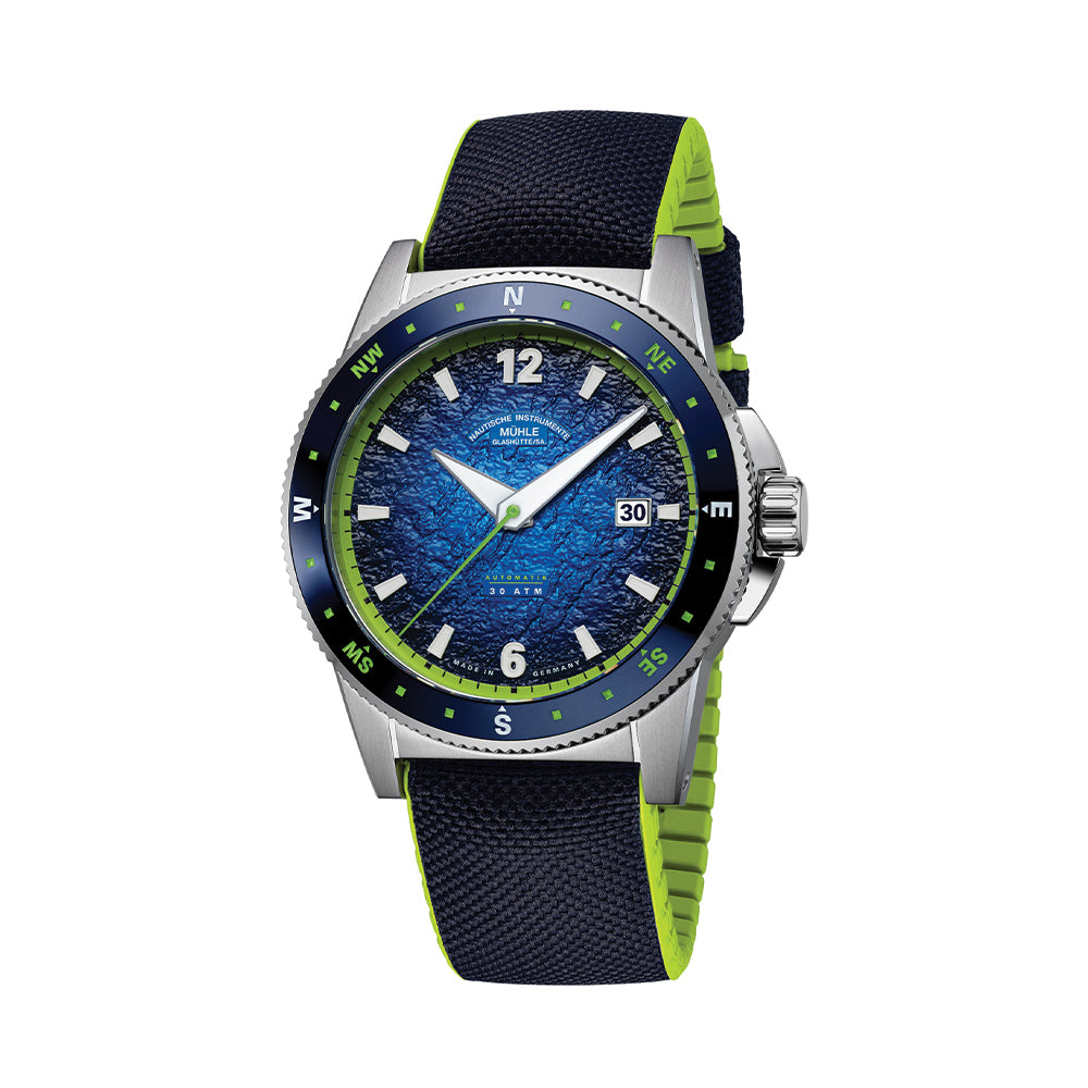 Sportivo Compass Date 42.5mm - Blue on Canvas-Rubber Strap