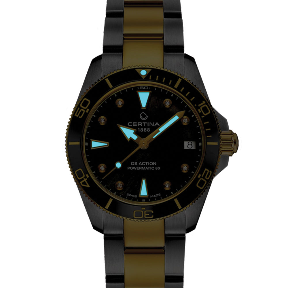DS Action Powermatic 80 34.5mm - Black, Mother-of-Pearl on Bracelet