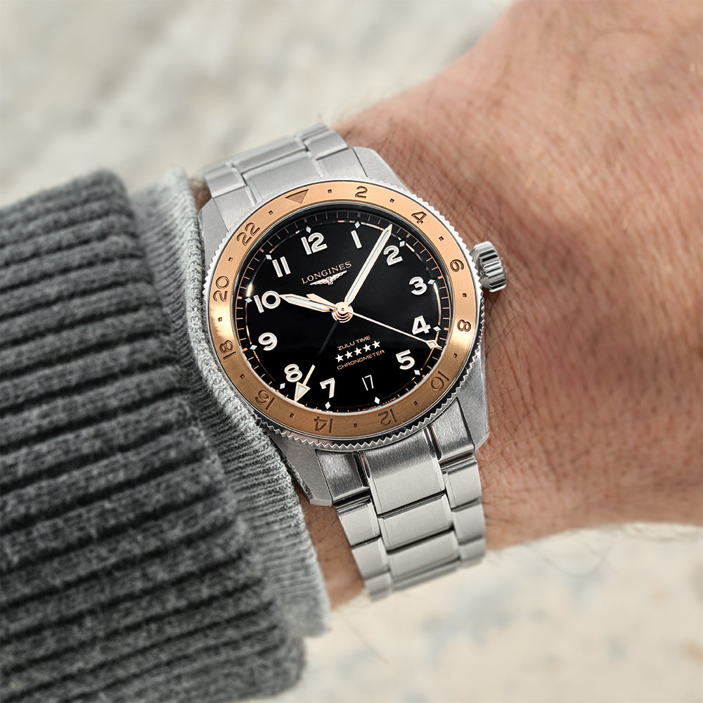 Spirit Zulu Time "1925" 18K Rose-Gold Capped Bezel 39mm - Black on Bracelet