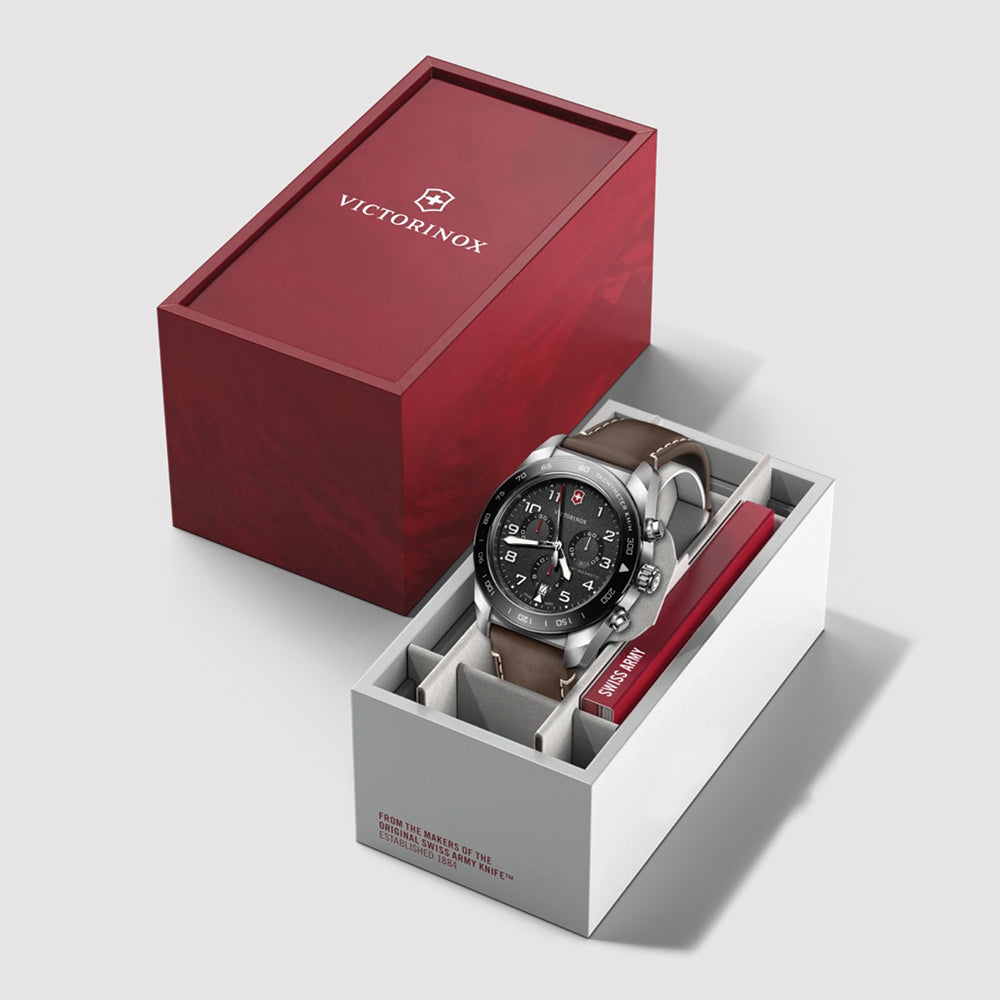 Swiss Army Chrono Quartz 42mm - Black on Brown Leather Strap