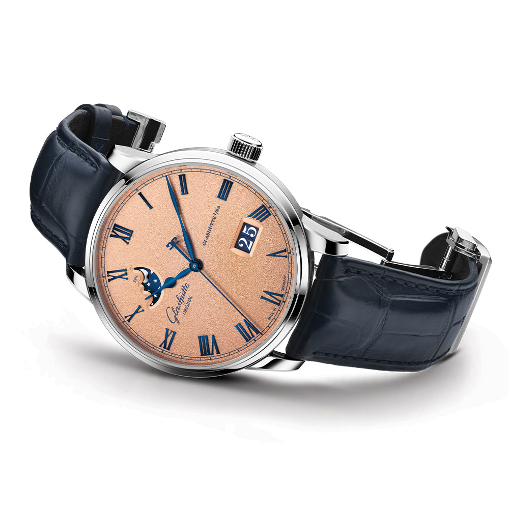 Senator Excellence Panorama Date Moon Phase 40mm - Frosted Copper on Leather Strap
