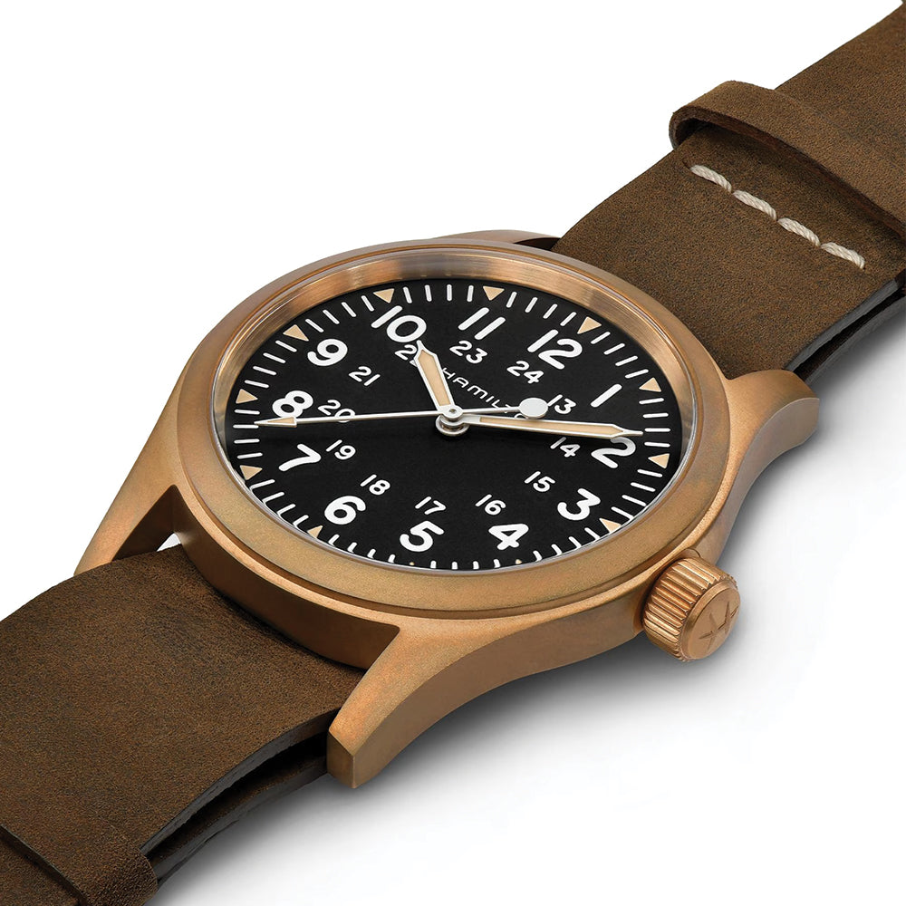 Khaki Field Mechanical Bronze 38mm - Black on One-Piece Leather Strap