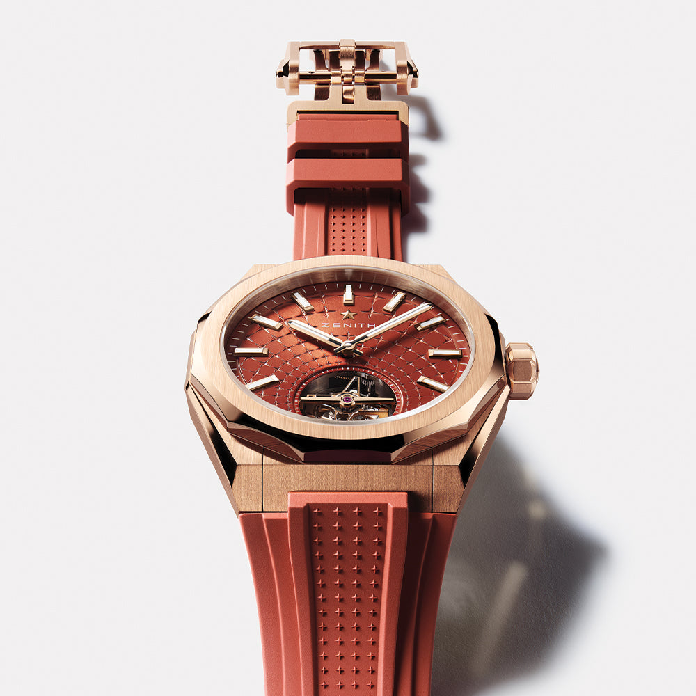 Defy Skyline El Primero Tourbillon Rose Gold 41mm - Red on Bracelet w/ Extra Rubber Strap