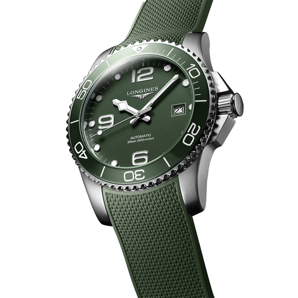 HydroConquest 41mm - Green on Rubber Strap