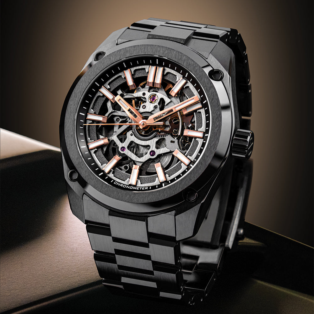 Essence Ceramica Skeleton COSC 41mm - Black and Gold-Tone on Bracelet