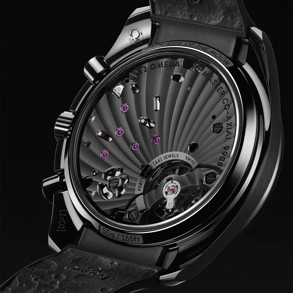 Speedmaster Dark Side of the Moon Black Ceramic 44.25mm - Full Black w/ Red Seconds Hand on Rubber Strap