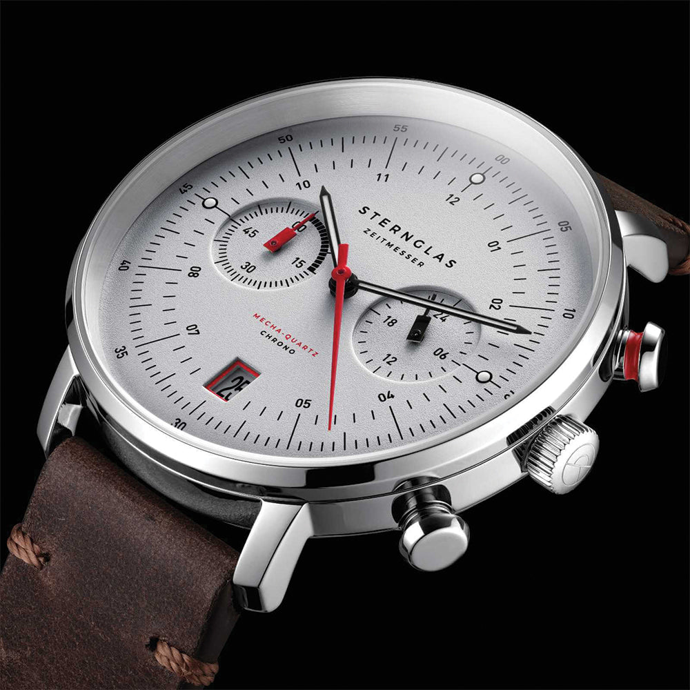 Hamburg Mecha-Quartz Chrono 42mm - Silver on Leather Strap