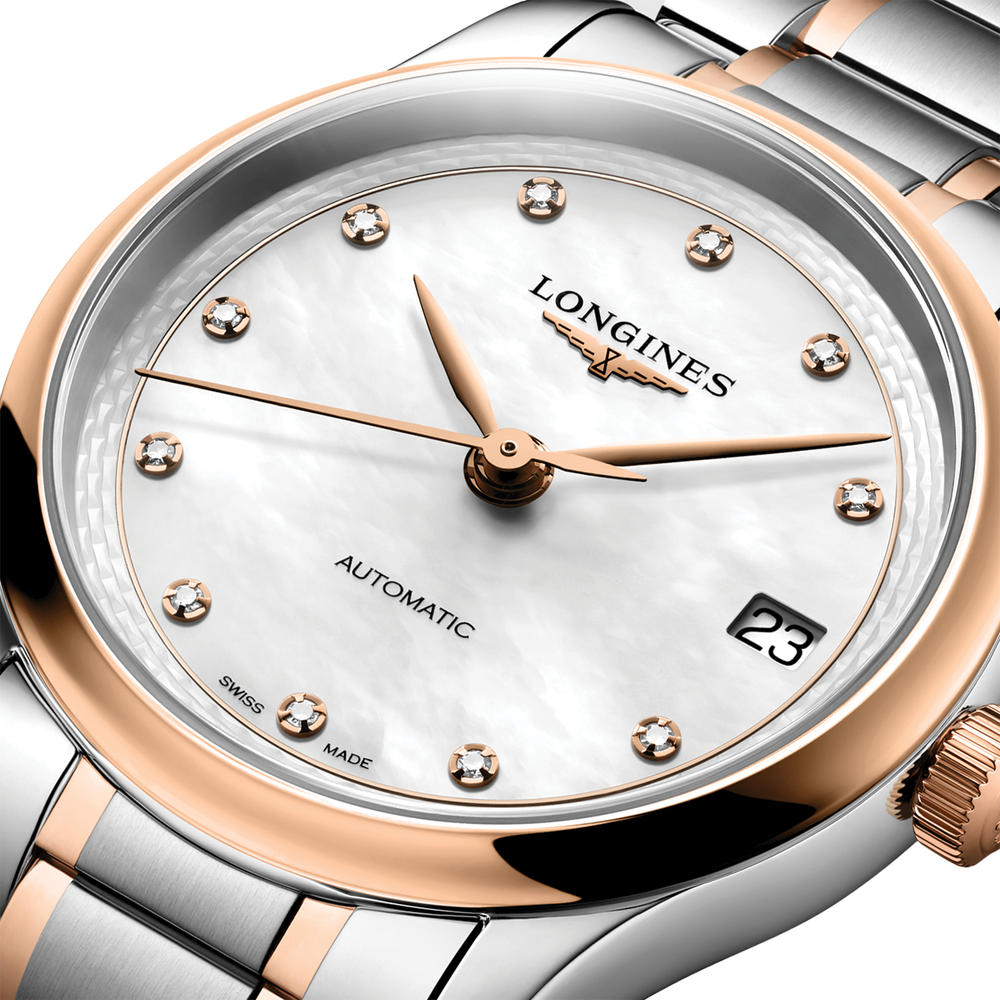 Master 5N Rose Gold Tow-Tone 34mm - White, Mother-of-Pearl, Diamond-Set on Bracelet