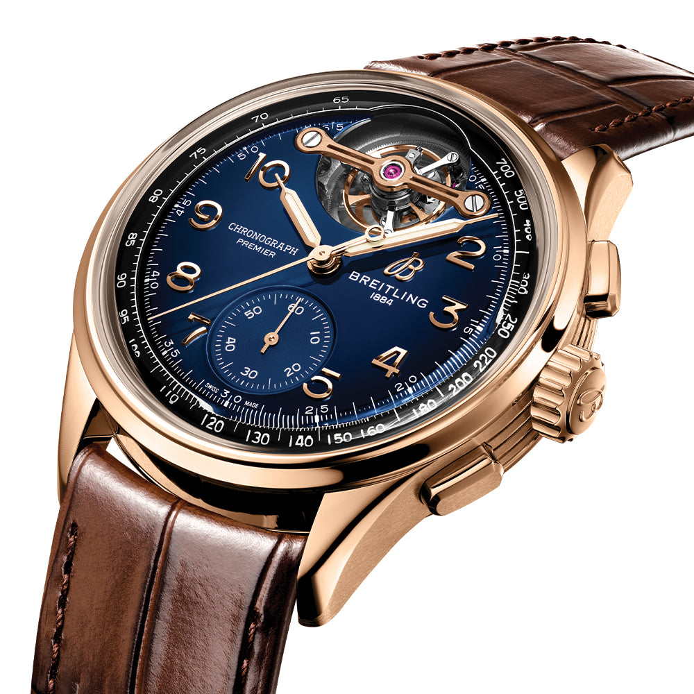 Premier B21 Chronograph Tourbillon Limited Edition Red Gold 42mm - Blue on Leather Strap