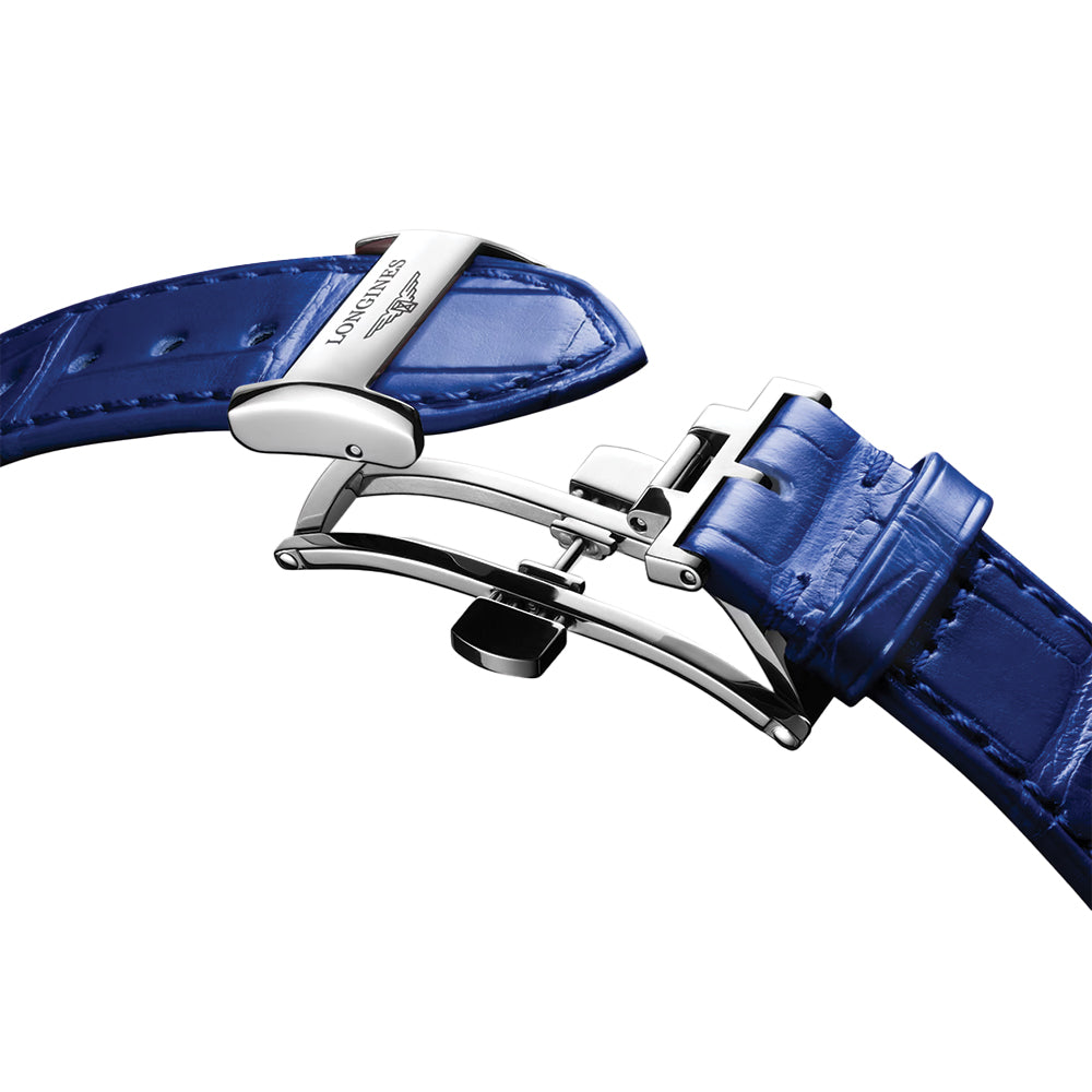 PrimaLuna Moonphase 34mm - Opaline Ivory on Blue Leather Strap