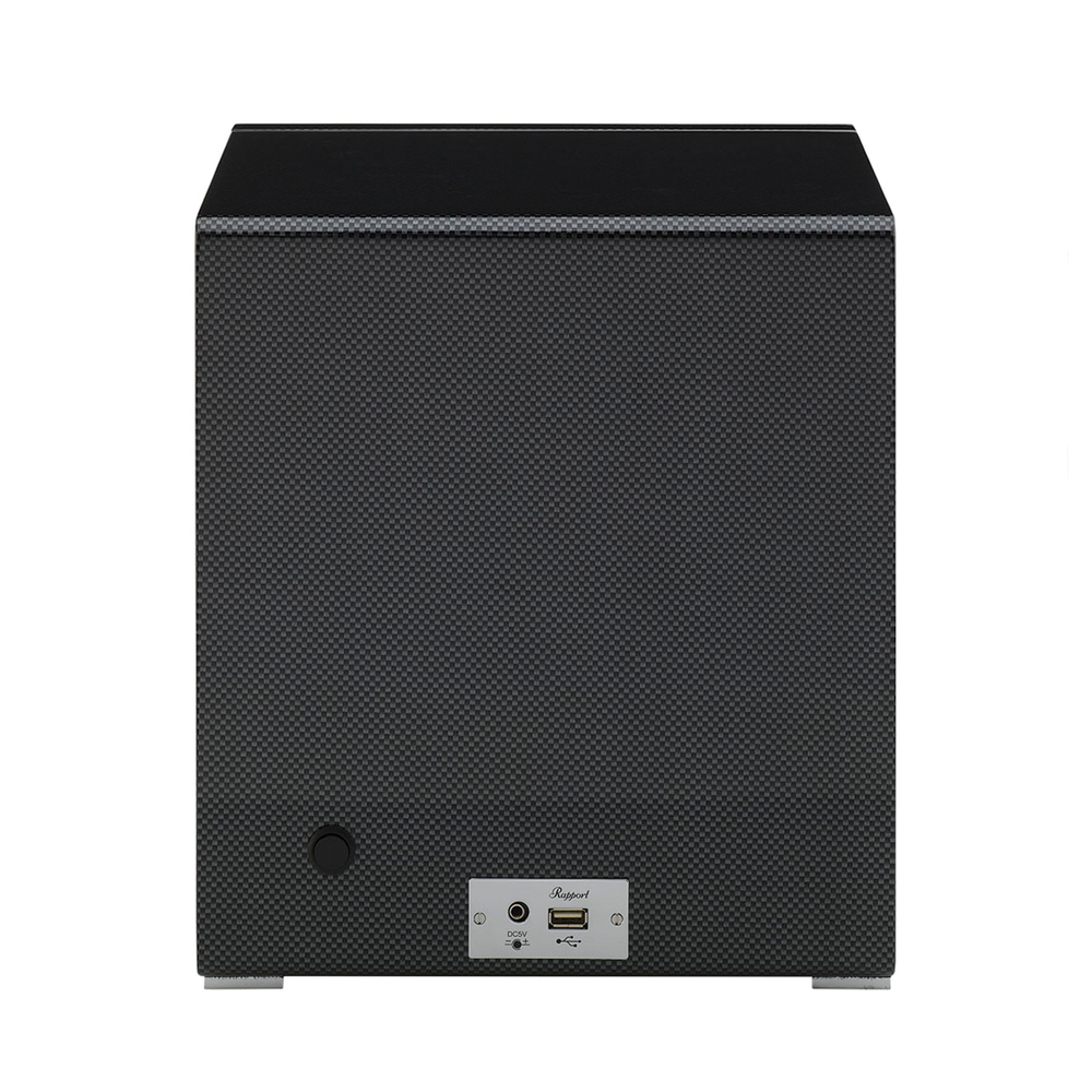Rear view of Formula Quad Watch Winder with textured black front and a bottom control panel