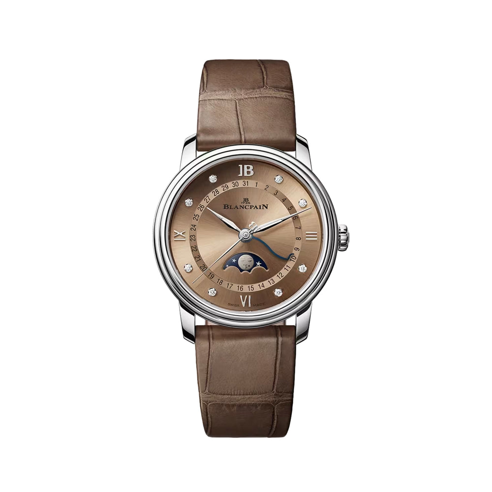 Villeret Calendar Moonphase 33.2mm - Brown w/ Diamonds on Leather Strap