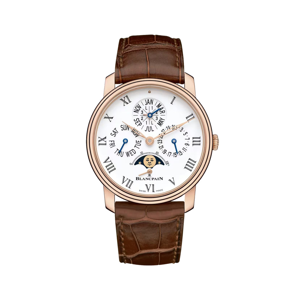 Villeret Quantième Perpétuel 8 Jours Red Gold 42mm - White on Leather Strap