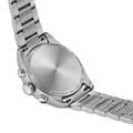 Back of Tissot PR 100 Chronograph stainless steel case with engraved markings and bracelet
