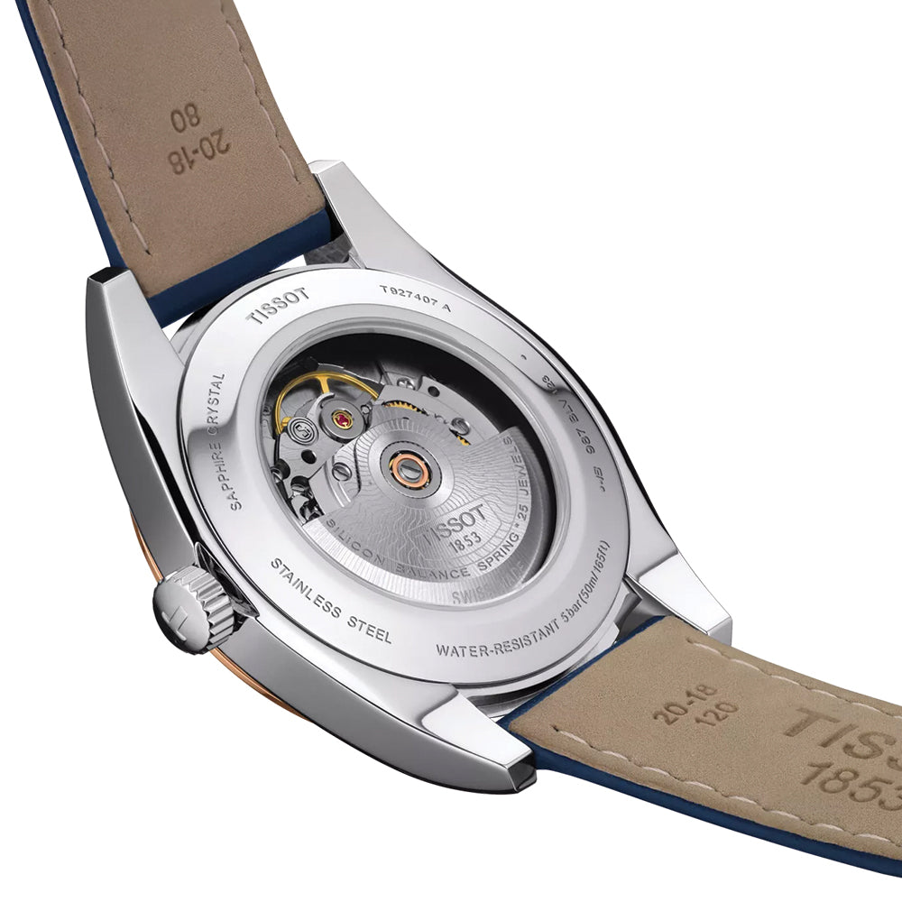 Gentleman Powermatic 80 Silicium Solid 18K Gold Bezel 40mm - Blue on Leather Strap