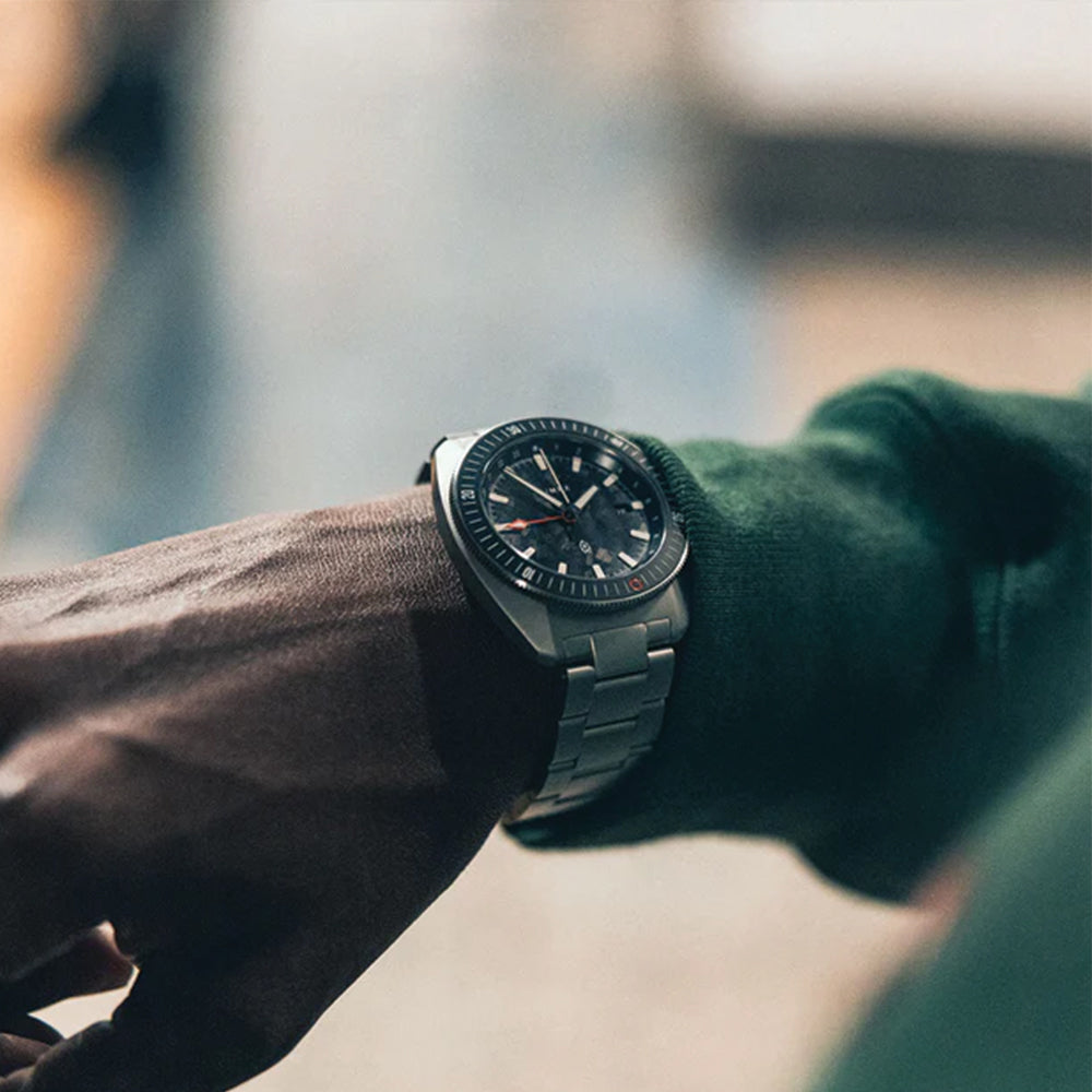 The James Brand x Timex Automatic GMT 41mm - Black on Bracelet w/ Extra Fabric Strap