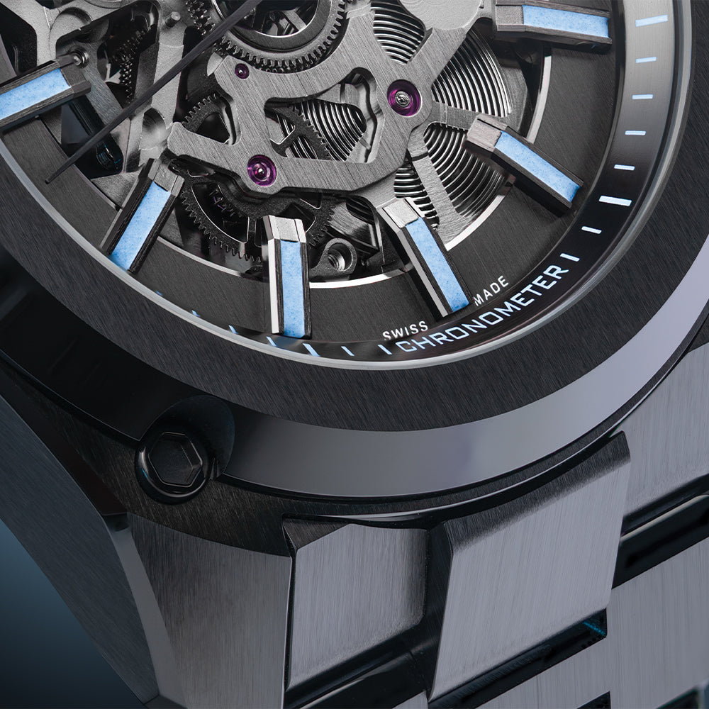 Essence Ceramica Skeleton COSC 41mm - Stradale Blue on Bracelet