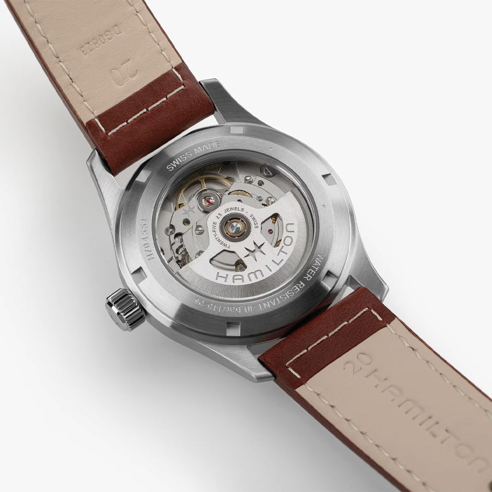 Khaki Field Auto Date 38mm - Blue on Leather Strap