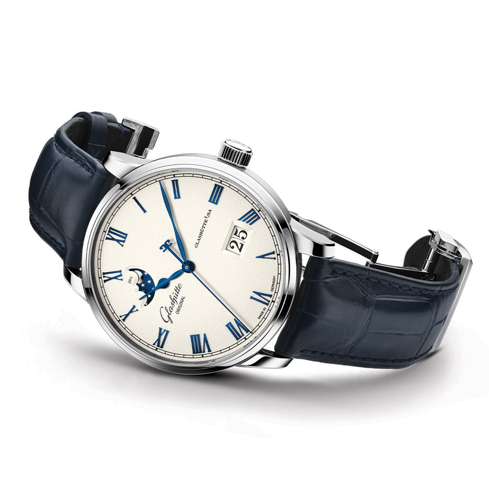 Senator Excellence Panorama Date Moon Phase 40mm - Silver on Leather Strap