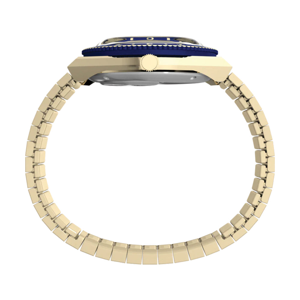 Q Timex® Gold-Tone 36mm - Blue on Stainless Steel Expansion Band