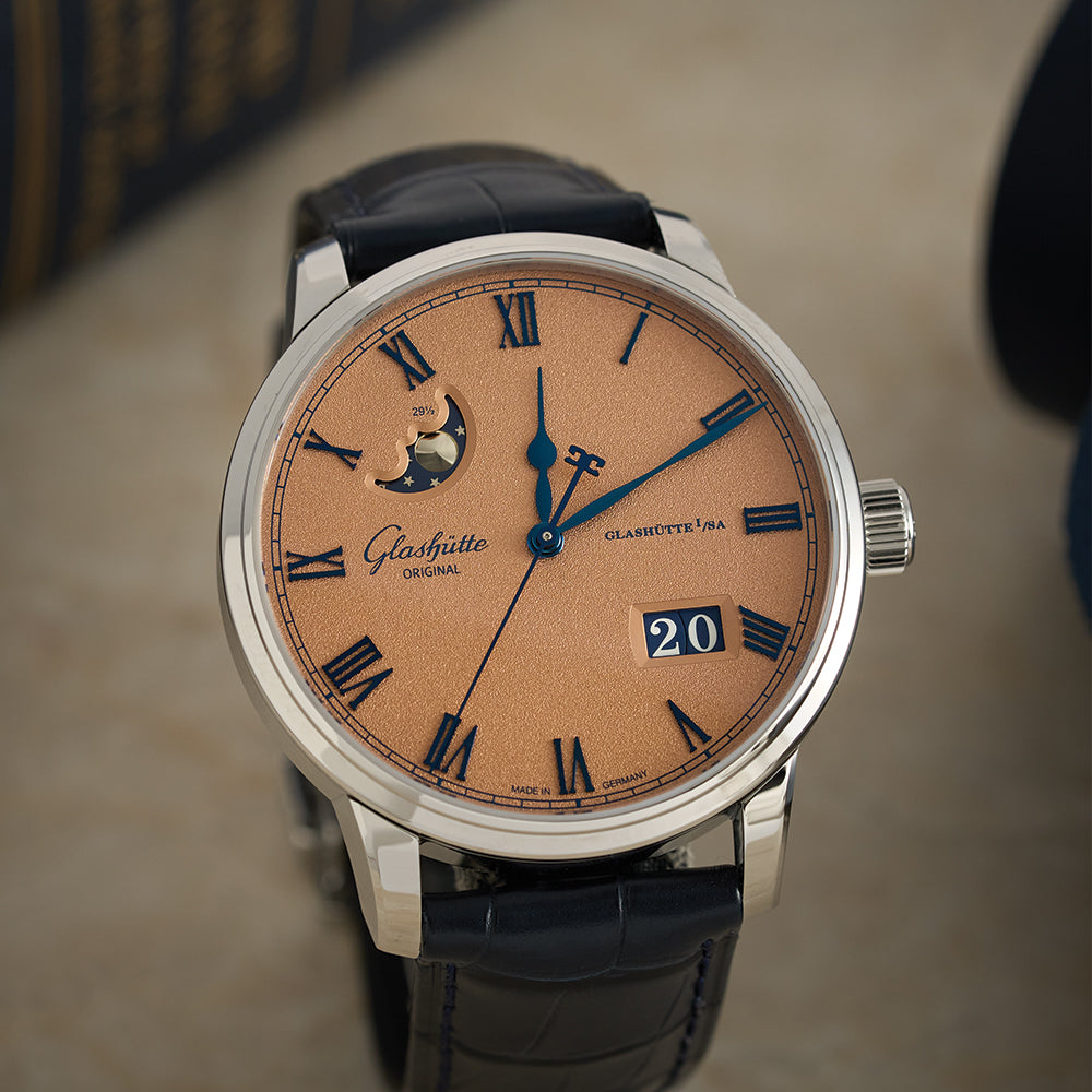 Senator Excellence Panorama Date Moon Phase 40mm - Frosted Copper on Leather Strap