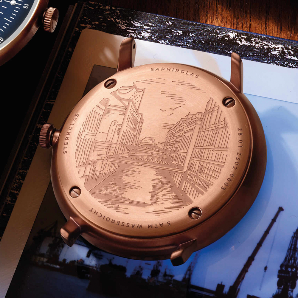 Hamburg Quartz Bronze Update 42mm - Blue on Leather Strap