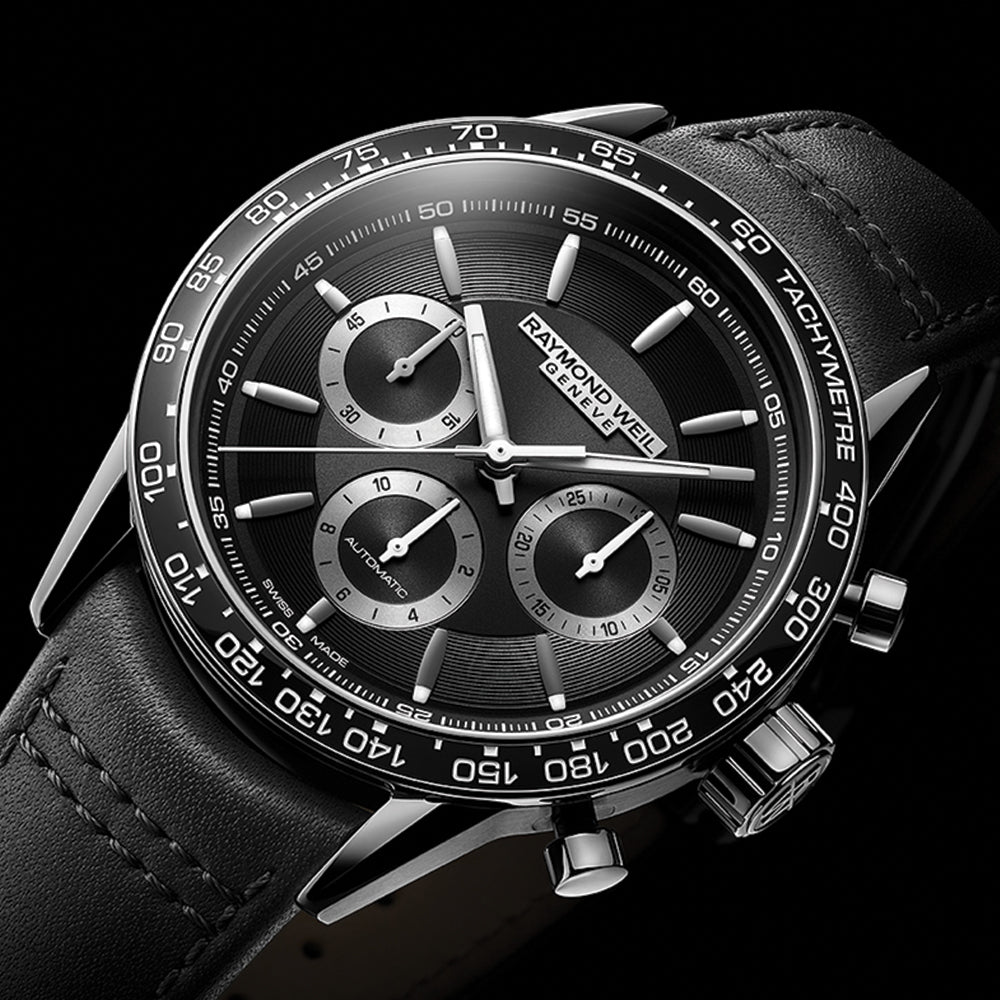 Freelancer Automatic Chronograph Ceramic Bezel 43.5mm - Black on Leather Strap