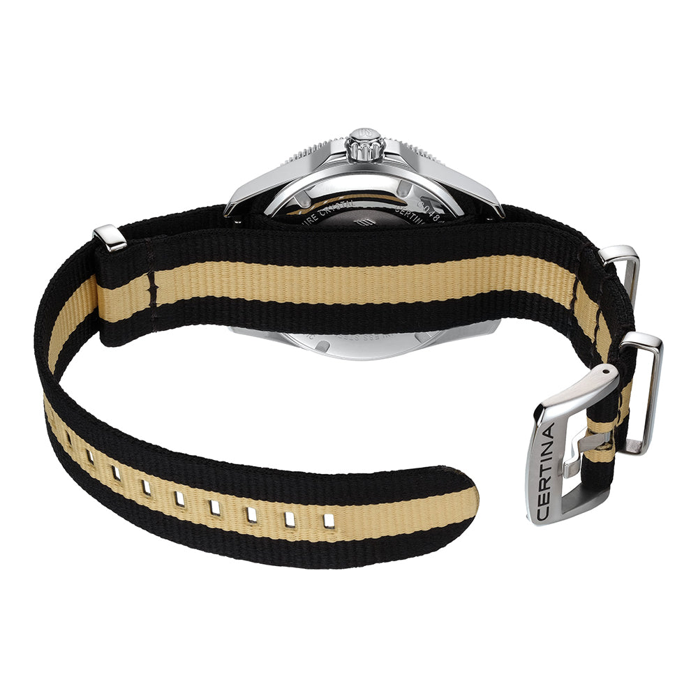 DS Action Diver "New DS Concept Extreme Shock Resistance" 40.5mm - Black on One-Piece Textile Strap