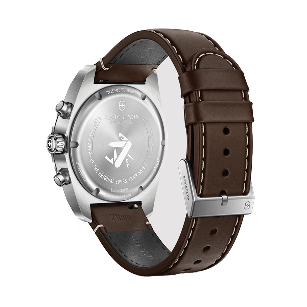 Swiss Army Chrono Quartz 42mm - Black on Brown Leather Strap