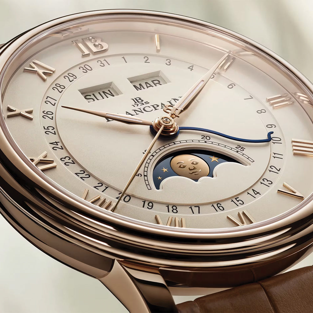 Villeret Moonphase Red Gold 40mm - Opaline on Leather Strap