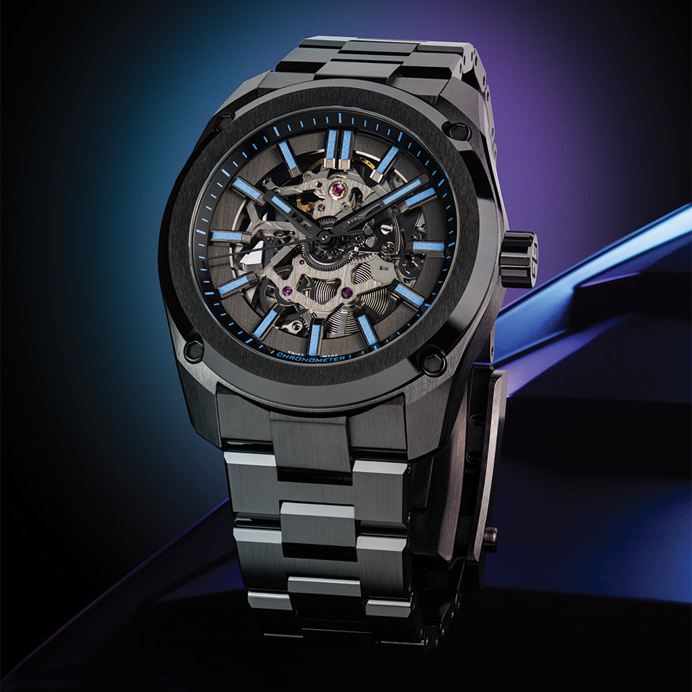 Essence Ceramica Skeleton COSC 41mm - Stradale Blue on Bracelet