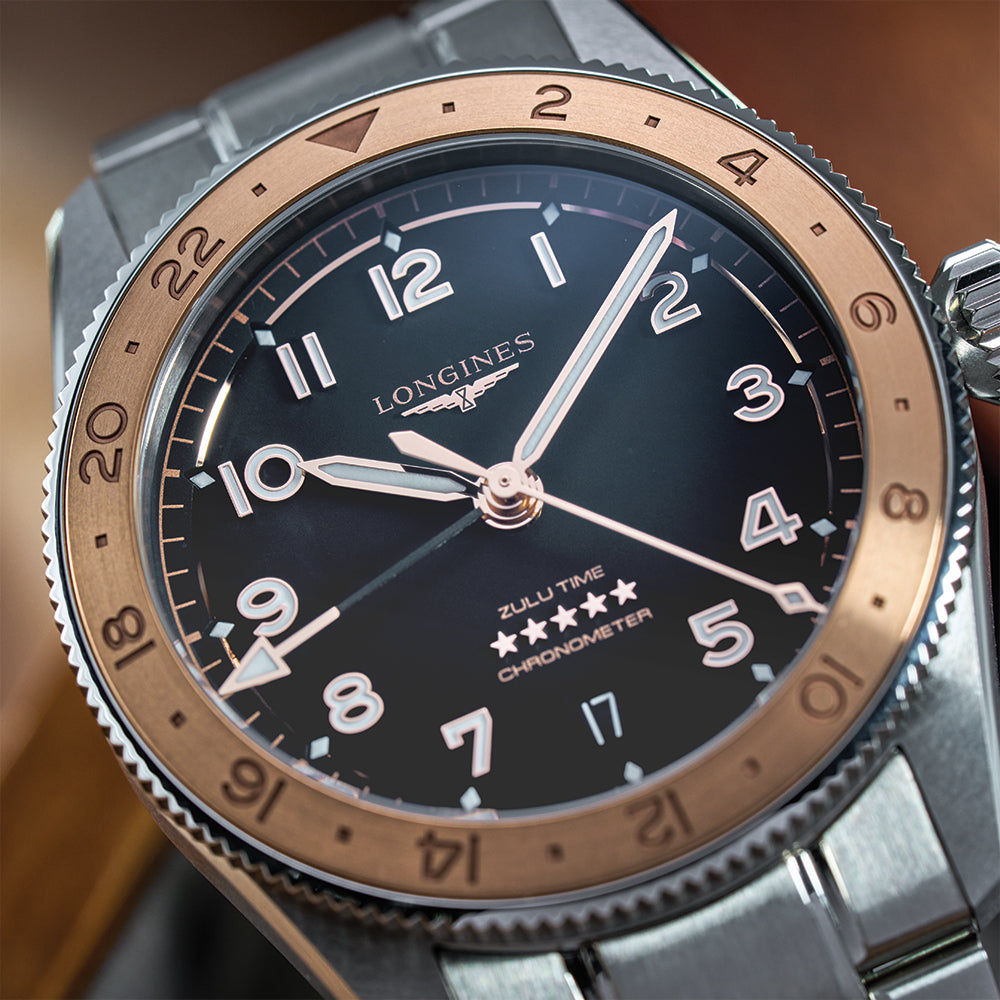 Spirit Zulu Time "1925" 18K Rose-Gold Capped Bezel 39mm - Black on Bracelet