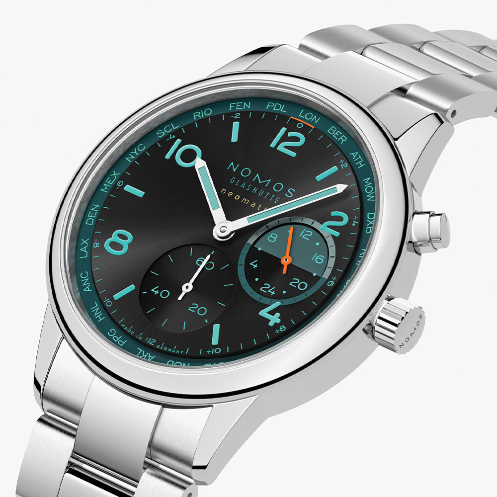 Club Sport Neomatik Worldtimer Trace 40mm - Black w/ Turquoise on Bracelet