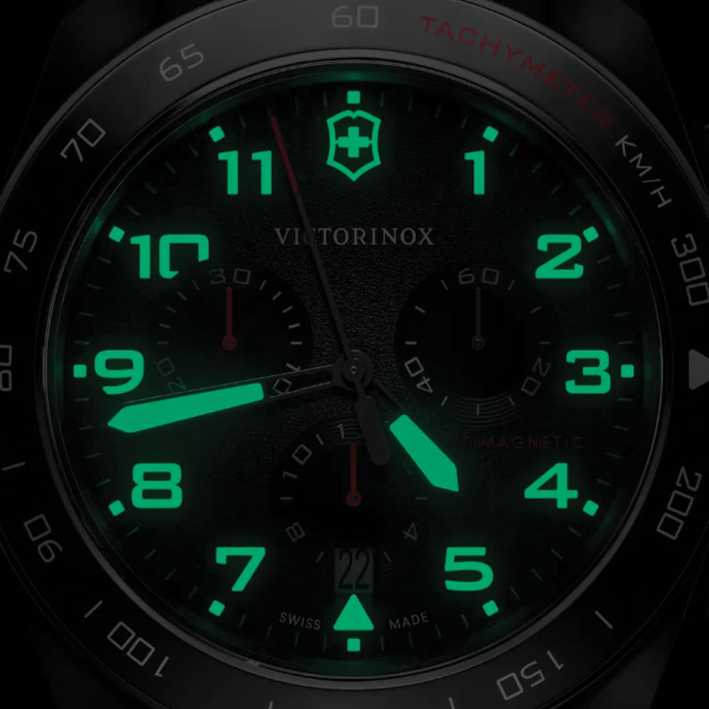 Swiss Army Chrono Quartz 42mm - Black on Black and Red Rubber Strap
