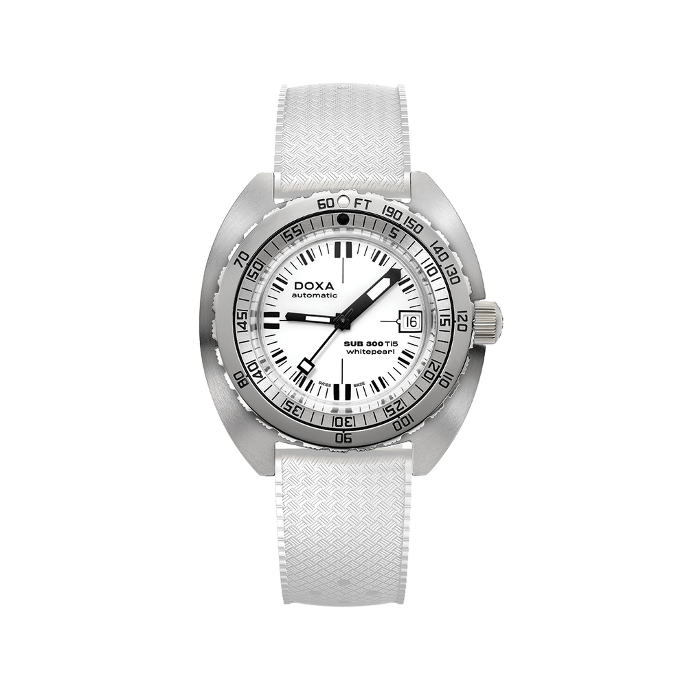 SUB 300 Ti5 42.5mm - Full Lume White on Rubber Strap