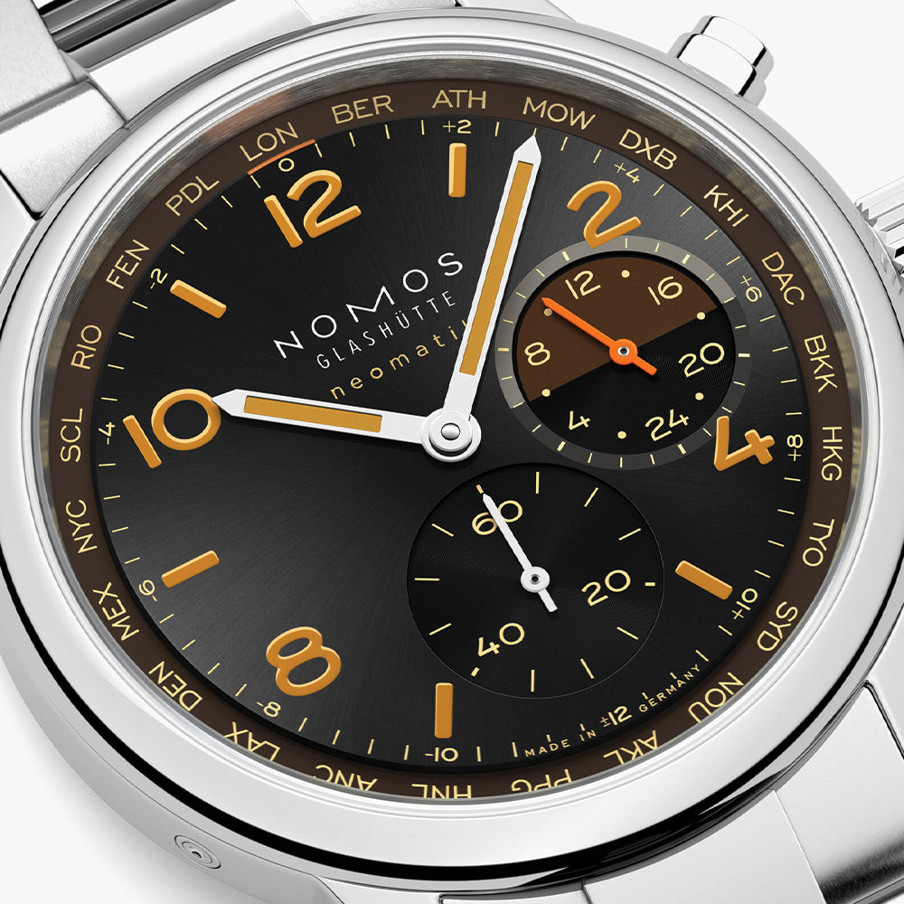 Club Sport Neomatik Worldtimer Grid 40mm - Black w/ Orange on Bracelet