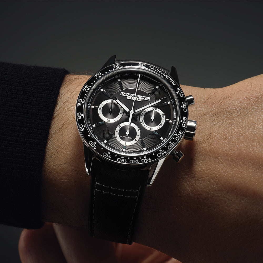 Freelancer Automatic Chronograph Ceramic Bezel 43.5mm - Black on Leather Strap