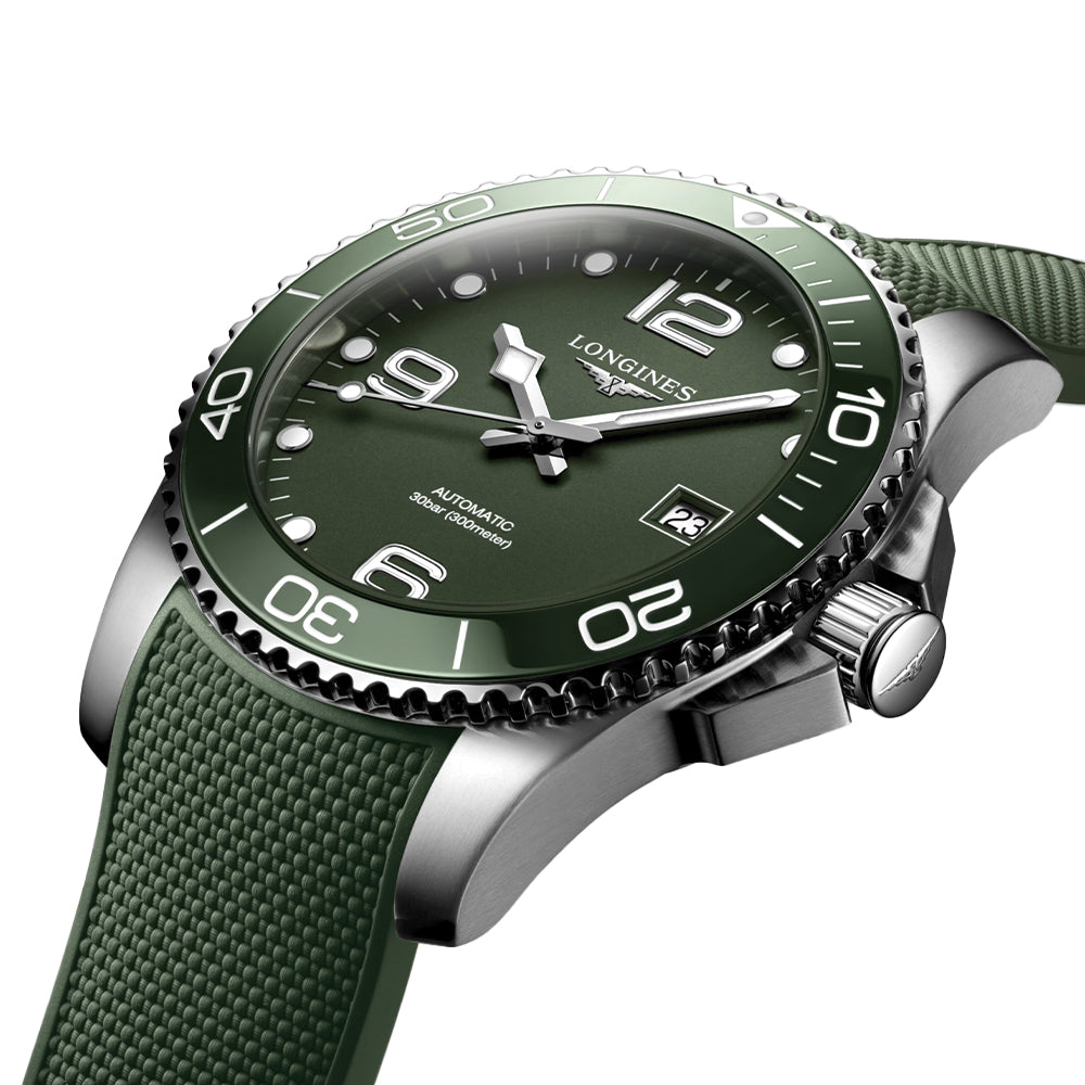 HydroConquest 41mm - Green on Rubber Strap