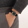 Hamilton American Classic Cushion Mechanical 34mm worn on the wrist with a black leather strap
