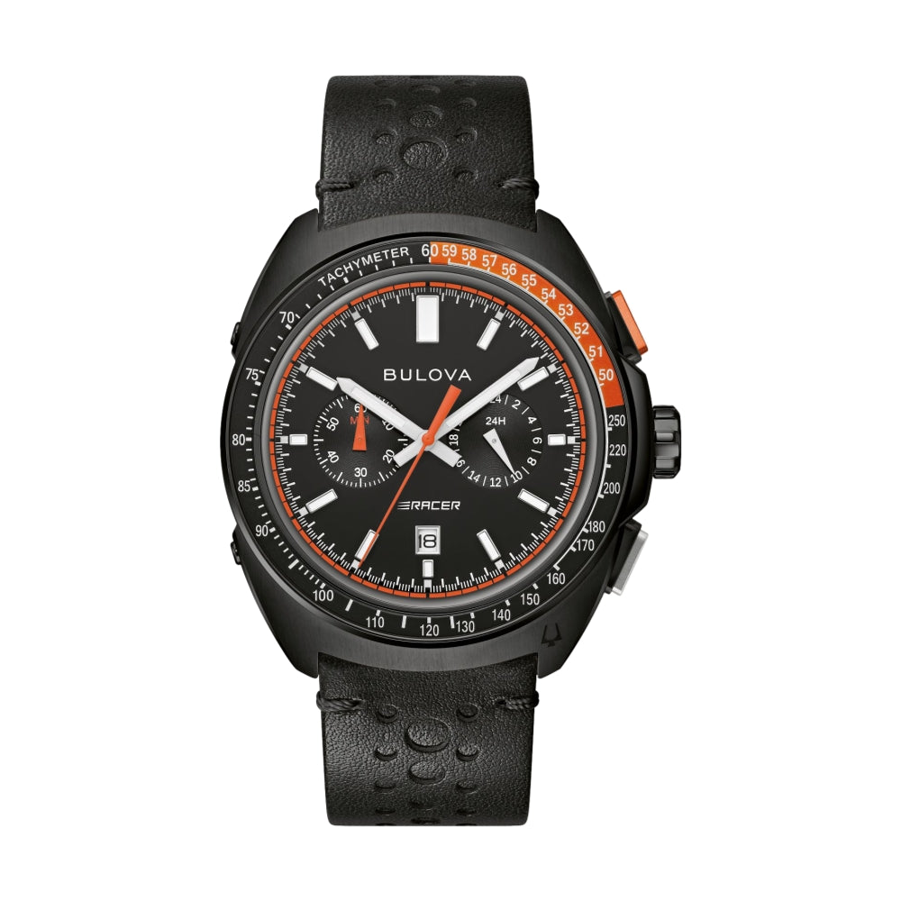 Racer Chronograph Black Dial on Black Leather Strap