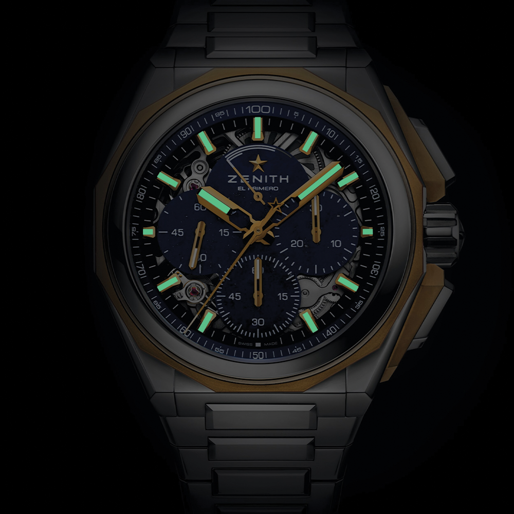 DEFY Extreme Lapis Lazuli Chronograph 45mm - Blue w/ Yellow Gold Accents on Bracelet and 2 Additional Straps