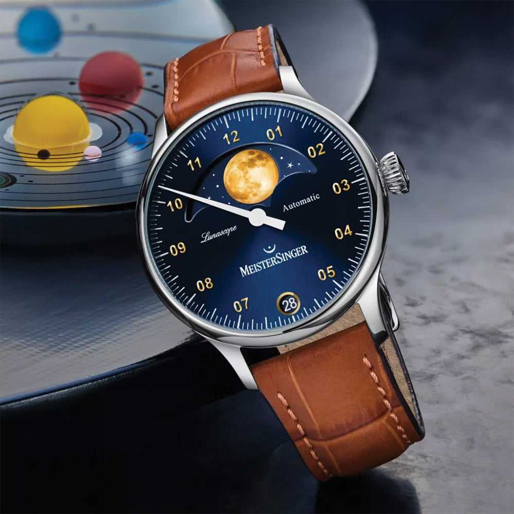Lunascope 40mm - Sunburst Blue and Gold on Leather Strap