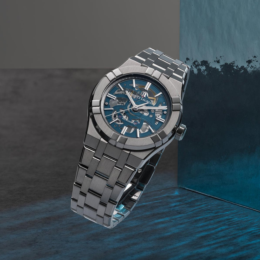Aikon Automatic Skeleton 39mm - Blue on Bracelet