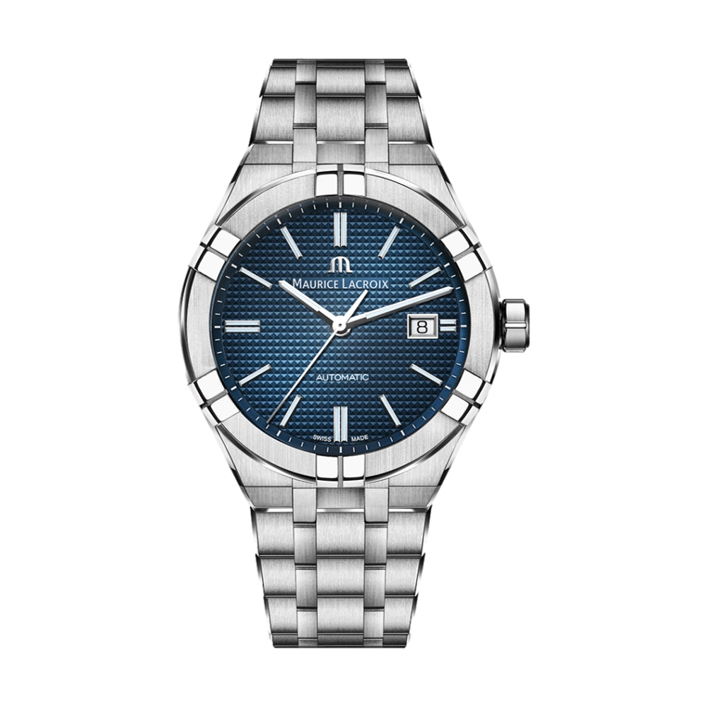 Maurice Lacroix AIKON Automatic Date 42mm blue dial with date window and stainless steel bracelet