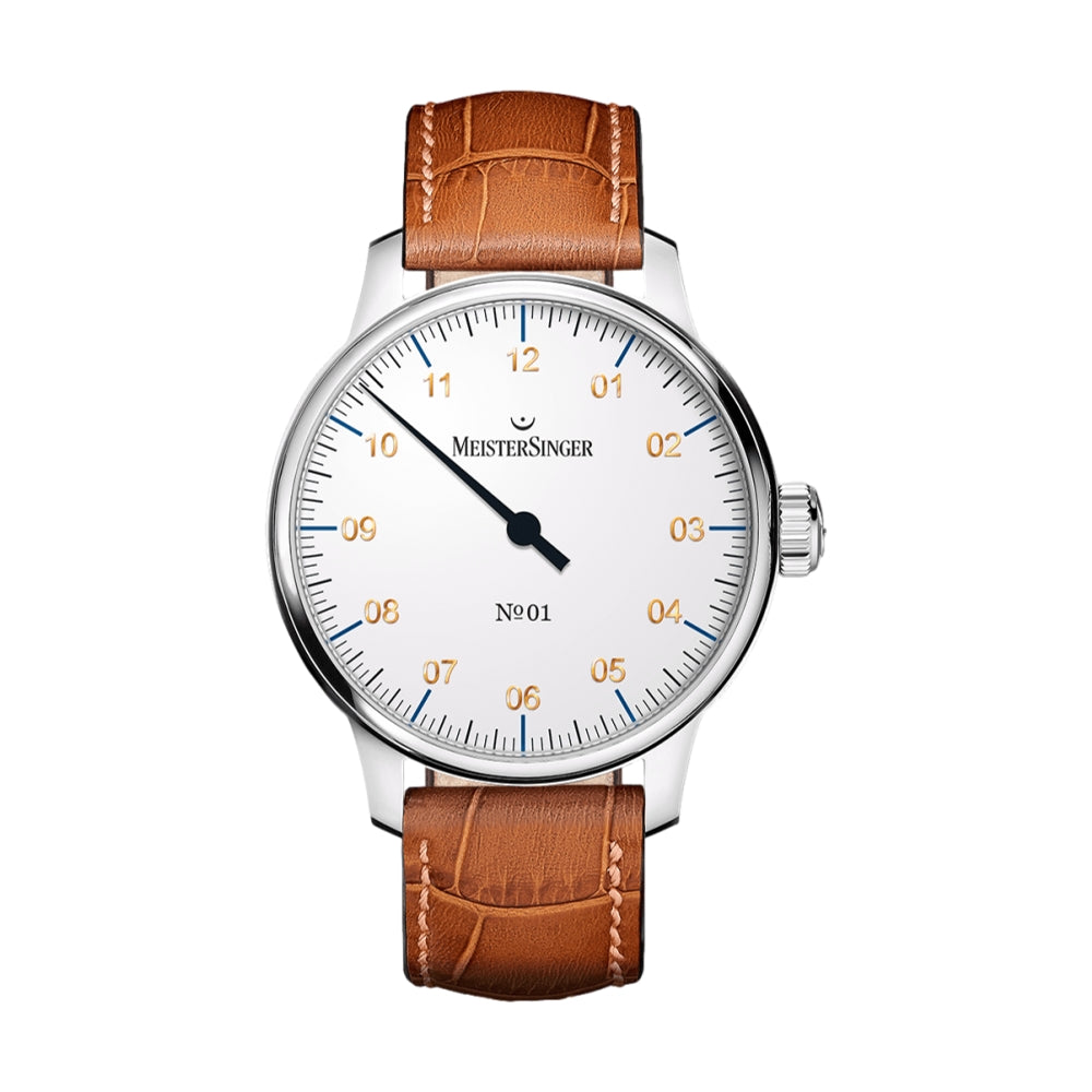 N°01 White Dial 43mm on Cognac Croco Print Leather Strap