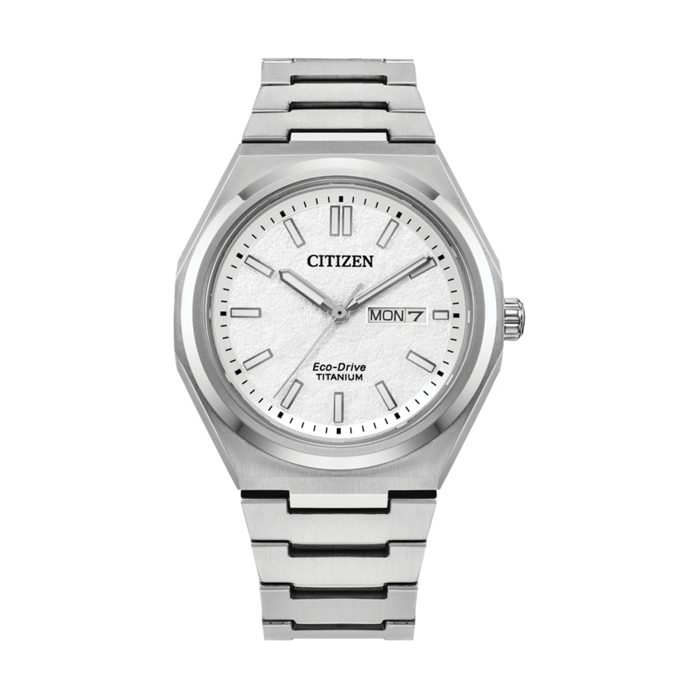 Zenshin Three-hand Eco Drive Super Titanium 39mm - White on Bracelet