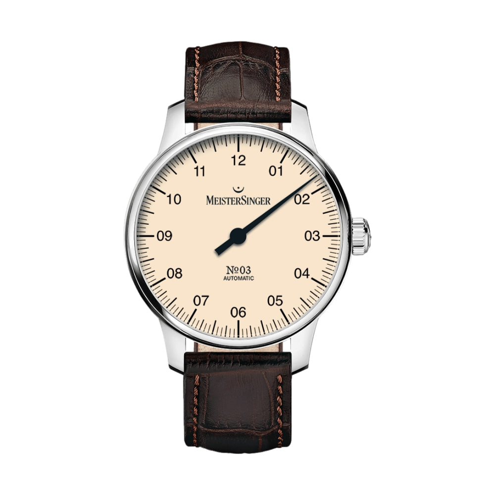 N°03 Ivory Dial 38mm on Brown Croco Print Leather Strap