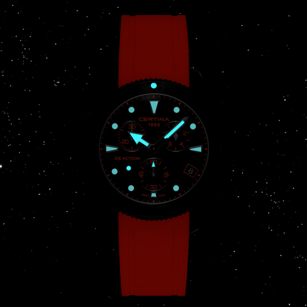 DS Action Chrono Quartz 42mm - Black, Orange Accents on Rubber Strap