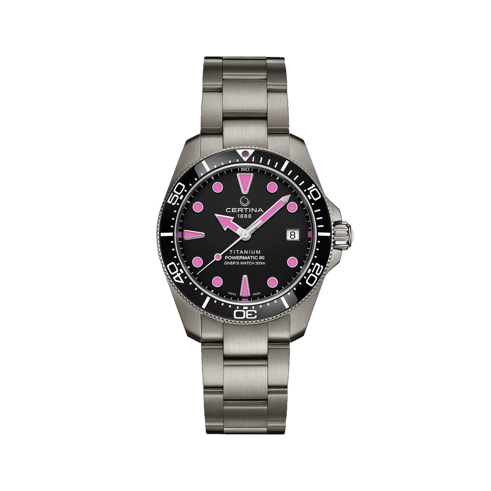DS Action Diver “New DS Concept Extreme Shock Resistance” Titanium 38mm - Black, Pink Accents on Bracelet